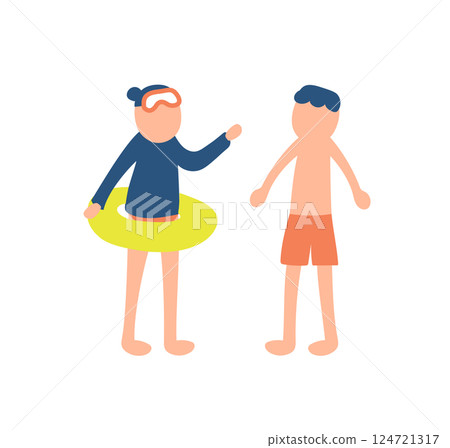 孩子們穿著泳衣玩耍的插圖 孩子們穿著泳衣玩耍的插圖 124721317