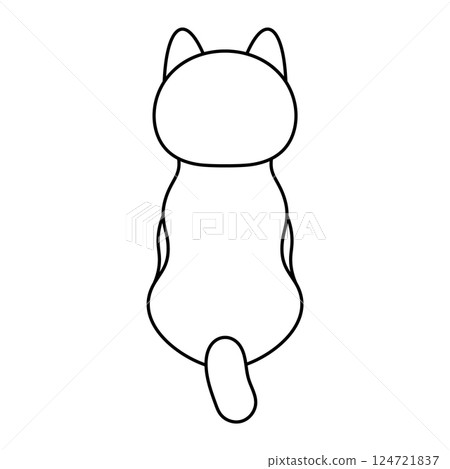 Sitting Cartoon Cat Outline Vector Illustration. This minimalist vector illustration features the clean black outline of a sitting cartoon cat. 124721837