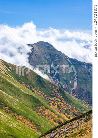 從東神堂山看常年山、北阿爾卑斯山、大天嶽全景銀座垂直登山 從東神堂山看常年山、北阿爾卑斯山、大天嶽全景銀座垂直登山 124721873