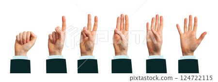 Hand showing counting sign. Business man displaying one, two, three, four, five with palm, finger, Hand showing counting sign. Business man displaying one, two, three, four, five with palm, finger, 124722115
