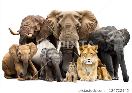 Group of Realistic Animals in a White Background for Zoo and Wildlife Themes 124722345