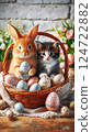 Easter bunny and kitten. 124722882
