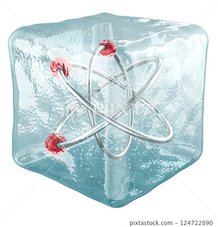 Atom Structure frozen in ice cube, 3D rendering 124722890