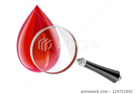 Blood drop under magnifying glass, 3D rendering Blood drop under magnifying glass, 3D rendering 124722891