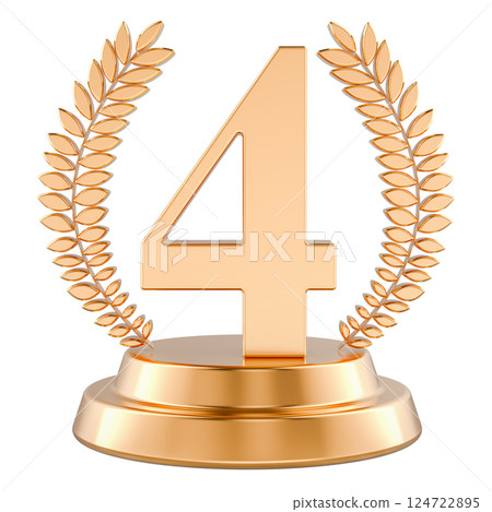 Fourth place golden trophy cup, 3D rendering 124722895