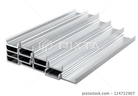 Stack of Steel Channel Profiles, 3D rendering 124722907