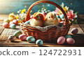 Easter eggs and chickens. 124722931