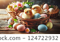 Easter eggs and chickens. 124722932