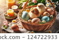 Easter eggs and chickens. 124722933