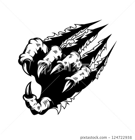 Illustration of the monster hand with claws. Design element for logo, label, sign, emblem. Vector illustration Illustration of the monster hand with claws. Design element for logo, label, sign, emblem. Vector illustration 124722938