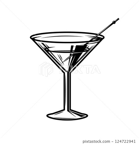 Illustration of cocktail in vintage monochrome style. Design element for logo, label, sign, poster, card, badge. Vector illustration Illustration of cocktail in vintage monochrome style. Design element for logo, label, sign, poster, card, badge. Vector illustration 124722941