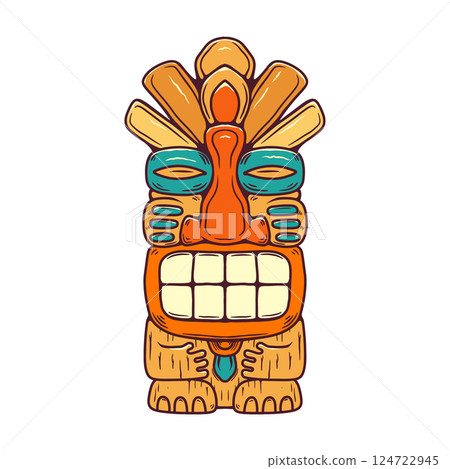 Traditional polynesian tiki idol. Illustration of tribal tiki mask. Design element for decorations. Vector illustration Traditional polynesian tiki idol. Illustration of tribal tiki mask. Design element for decorations. Vector illustration 124722945