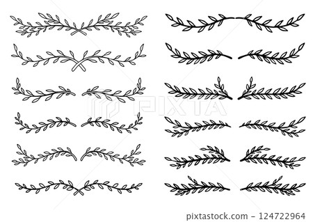 Set of floral dividers in vintage style. Design element for decorations. Vector illustration 124722964