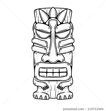 Traditional polynesian tiki idol. Illustration of tribal tiki mask. Design element for decorations. Vector illustration Traditional polynesian tiki idol. Illustration of tribal tiki mask. Design element for decorations. Vector illustration 124722984