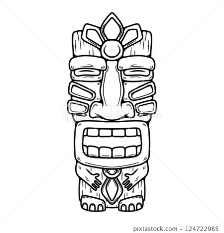 Traditional polynesian tiki idol. Illustration of tribal tiki mask. Design element for decorations. Vector illustration Traditional polynesian tiki idol. Illustration of tribal tiki mask. Design element for decorations. Vector illustration 124722985