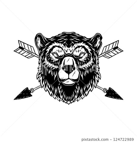 Illustration of the bear head with crossed arrows. Design element for logo, label, sign, emblem. Vector illustration Illustration of the bear head with crossed arrows. Design element for logo, label, sign, emblem. Vector illustration 124722989
