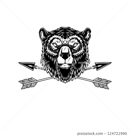 Illustration of the bear head with crossed arrows. Design element for logo, label, sign, emblem. Vector illustration Illustration of the bear head with crossed arrows. Design element for logo, label, sign, emblem. Vector illustration 124722990