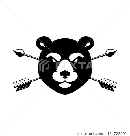 Illustration of the bear head with crossed arrows. Design element for logo, label, sign, emblem. Vector illustration Illustration of the bear head with crossed arrows. Design element for logo, label, sign, emblem. Vector illustration 124722991