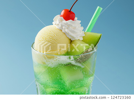 Bright green, retro Showa-era cream soda (AI-generated image) 124723160
