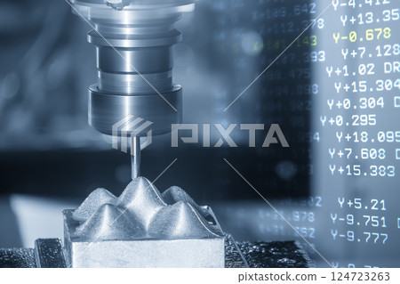 Abstract scene the CNC milling machine with G-code data background in the light blue scene. 124723263