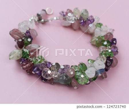 Unique bracelet for women on a pink background, promotional photo for an online vintage and handmade jewelry store 124723740