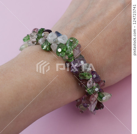 Unique bracelet for women on a pink background, promotional photo for an online vintage and handmade jewelry store 124723741