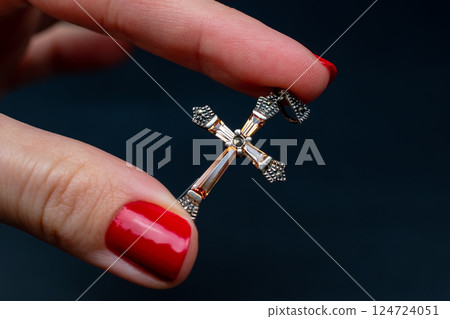 Unique necklace for women on a black background, promotional photo for an online vintage and handmade jewelry store Unique necklace for women on a black background, promotional photo for an online vintage and handmade jewelry store 124724051