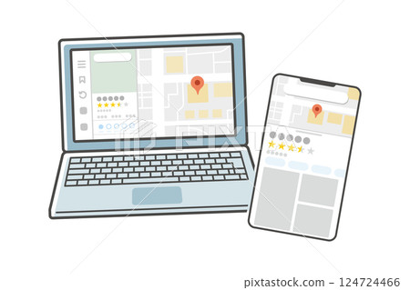 Illustration of Google Maps displayed on a smartphone and computer 124724466