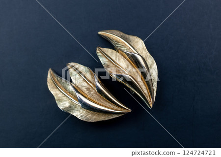 Unique earrings for women on a black background, promotional photo for an online vintage and handmade jewelry store Unique earrings for women on a black background, promotional photo for an online vintage and handmade jewelry store 124724721