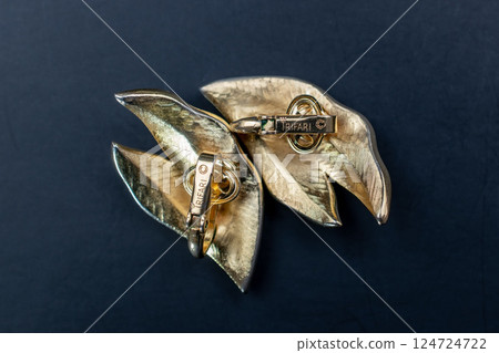 Unique earrings for women on a black background, promotional photo for an online vintage and handmade jewelry store 124724722