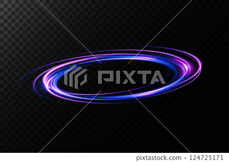 A mesmerizing display of purple and blue light swirls on a dark background captivates 124725171