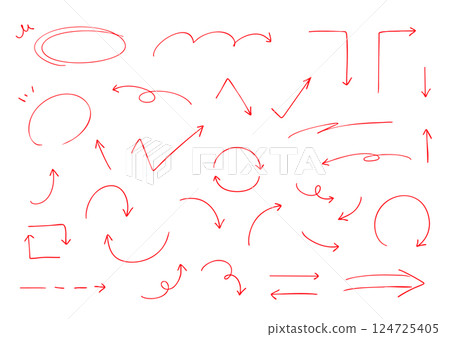 Vector Pen Hand Drawn Arrows Set Red 124725405