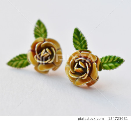 Unique earrings for women on a white background, promotional photo for an online vintage and handmade jewelry store 124725681