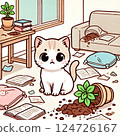 調皮的小貓弄亂房間的插圖（貓咪圖案的變化、動漫風格、可愛） 124726167