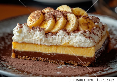 Decadent banoffee pie with toffee bananas and whipped cream Decadent banoffee pie with toffee bananas and whipped cream 124726346
