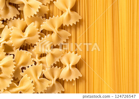 Italian dry pasta on the table, top view Italian dry pasta on the table, top view 124726547