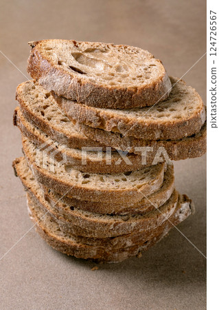Stack of Artisan Sourdough Bread Slices 124726567