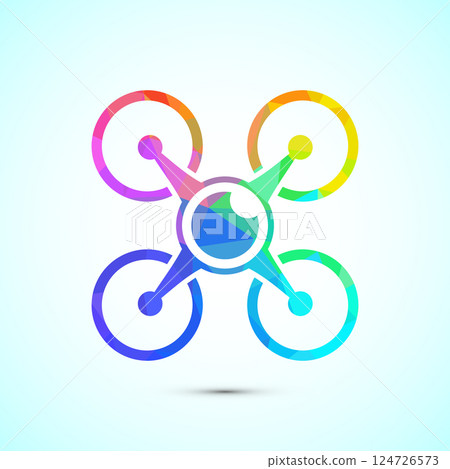 Drone icon design illustration. Drone Quadro copter logo sign symbol in low poly style 124726573
