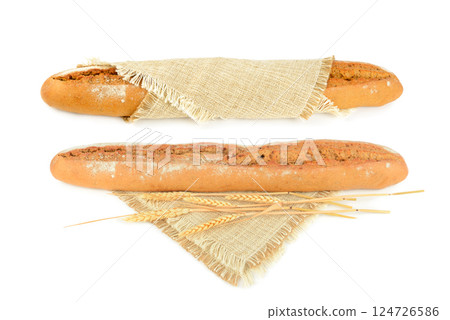 Freshly baked baguettes isolated on white background. 124726586