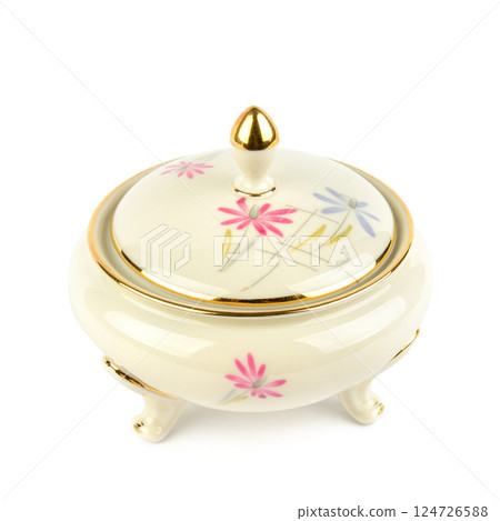 Vintage porcelain sugar bowl isolated on white. 124726588