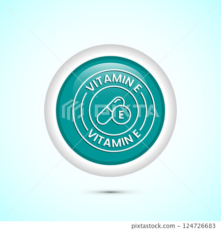 Vitamin E icon design illustration. Vitamin E sign symbol, Button design Vitamin E icon design illustration. Vitamin E sign symbol, Button design 124726683