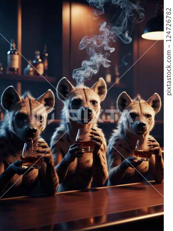 hyenas drinking whiskey 124726782