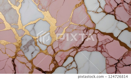 Gold, White, and Pink Marble Pattern With Elegant Texture 124726814