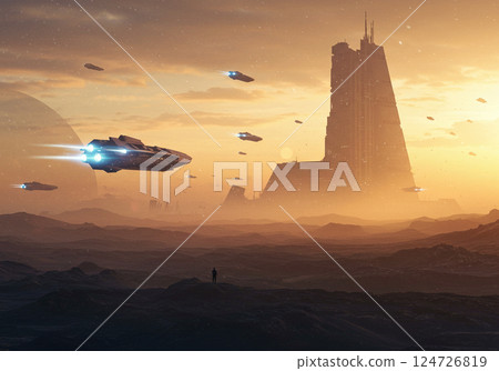 遙遠未來的沙漠土地 124726819