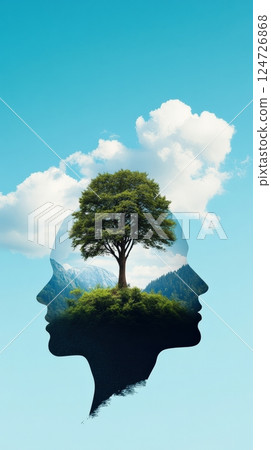 Surreal human head silhouette with a tree growing inside 124726868