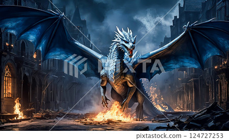 A giant winged dragon that appears in an open-world game [AI-generated image] 124727253