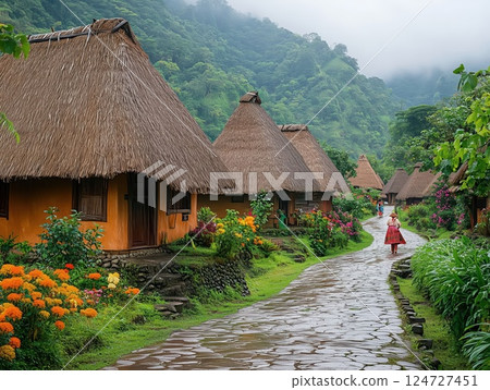 Traditional Village with Wooden Houses 124727451