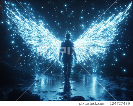 Glowing Angelic Wings in Cosmic Void 124727489