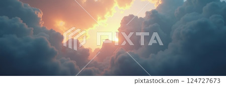 Dramatic Sunset Clouds in Fiery Sky 124727673