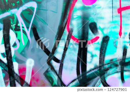 Dynamic Graffiti Art with Neon Blue, Pink, Black for Y2K Urban Aesthetic 124727901